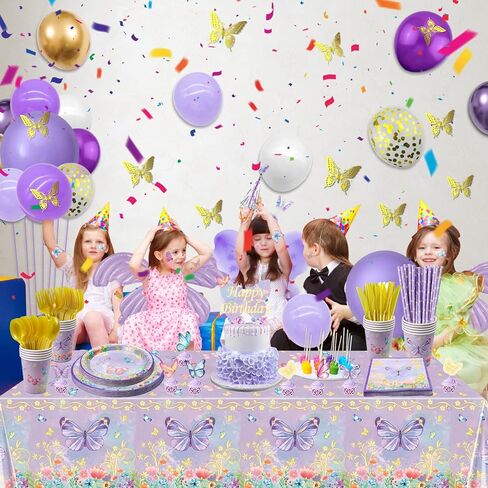 166 Pcs Butterfly Birthday Decorations - Including Butterfly Paper Plates, Napkins, Cups, Tablecloth and Straws for Fairy Birthday Decorations Butterfly Birthday Party Supplies, Serve 20 in Kuwait