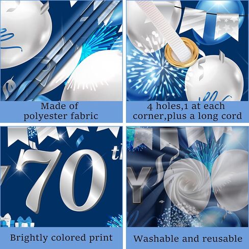 70th Happy Birthday Yard Banner - Blue Silver 18-Piece Birthday Balloons Birthday Sign Yard Banner with Latex Balloons for Birthday Party Supplies Fence Yard Sign Photo Background in Saudi Arabia
