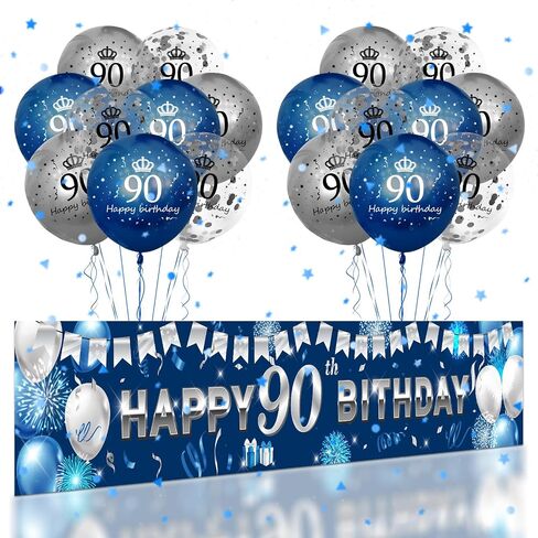 70th Happy Birthday Yard Banner - Blue Silver 18-Piece Birthday Balloons Birthday Sign Yard Banner with Latex Balloons for Birthday Party Supplies Fence Yard Sign Photo Background in Saudi Arabia