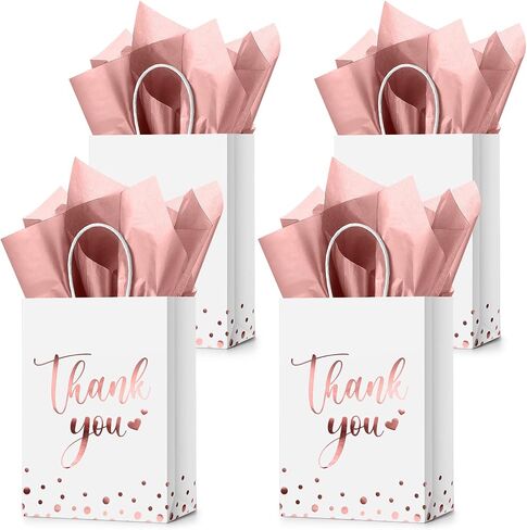 Tinlade 50 Pcs Thank You Gift Bags Bulk Paper Thank You Wedding Bags with Handle for Business, Shopping, Wedding, Baby Shower, Party Favors(Gold Stamp,Rose Gold) in Saudi Arabia