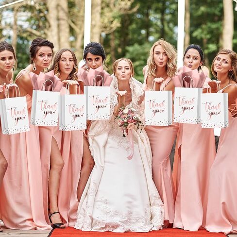 Tinlade 50 Pcs Thank You Gift Bags Bulk Paper Thank You Wedding Bags with Handle for Business, Shopping, Wedding, Baby Shower, Party Favors(Gold Stamp,Rose Gold) in Saudi Arabia