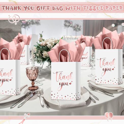 Tinlade 50 Pcs Thank You Gift Bags Bulk Paper Thank You Wedding Bags with Handle for Business, Shopping, Wedding, Baby Shower, Party Favors(Gold Stamp,Rose Gold) in Saudi Arabia
