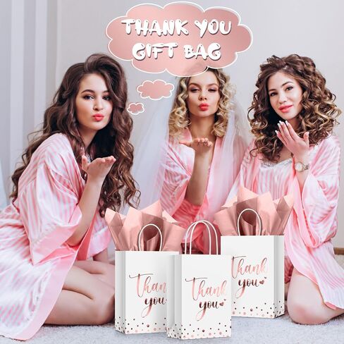 Tinlade 50 Pcs Thank You Gift Bags Bulk Paper Thank You Wedding Bags with Handle for Business, Shopping, Wedding, Baby Shower, Party Favors(Gold Stamp,Rose Gold) in Saudi Arabia