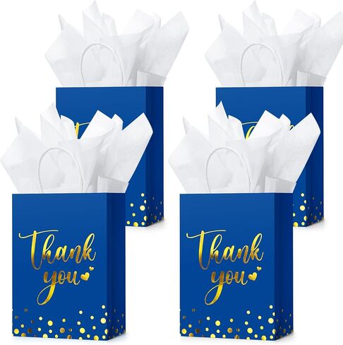 Tinlade 50 Pcs Thank You Gift Bags Bulk Paper Thank You Wedding Bags with Handle for Business, Shopping, Wedding, Baby Shower, Party Favors(Gold Stamp,Rose Gold) in Saudi Arabia