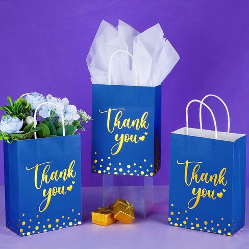 Tinlade 50 Pcs Thank You Gift Bags Bulk Paper Thank You Wedding Bags with Handle for Business, Shopping, Wedding, Baby Shower, Party Favors(Gold Stamp,Rose Gold) in Saudi Arabia