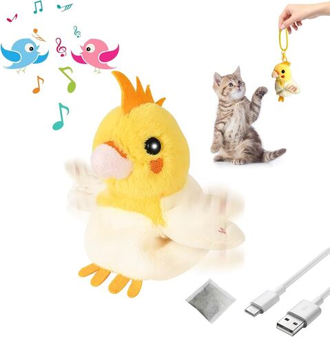 Interactive Flapping Cat Toys, Chirping Bird Cat Toy for Indoor Cats Self Play, Touch Activated Flying Bird Parrot Kitten Toys for Indoor Cats Hunting and Kicker (Red) in Saudi Arabia