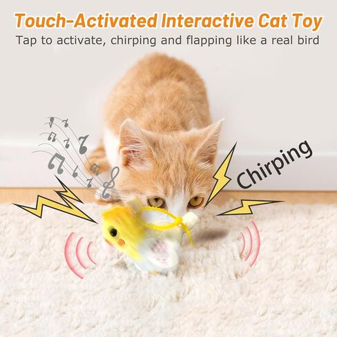 Interactive Flapping Cat Toys, Chirping Bird Cat Toy for Indoor Cats Self Play, Touch Activated Flying Bird Parrot Kitten Toys for Indoor Cats Hunting and Kicker (Red) in Saudi Arabia