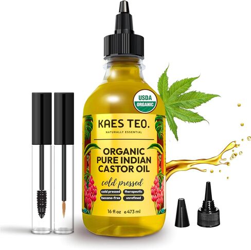 Organic Castor Oil for Eyelashes, Eyebrows, Skin Care, Nail Care, Scalp Treatment, Castor Oil Packs, Hair Growth Oil, Cold-Pressed, USDA Certified, Hexane-Free (2 Fl Oz, Original) in Kuwait