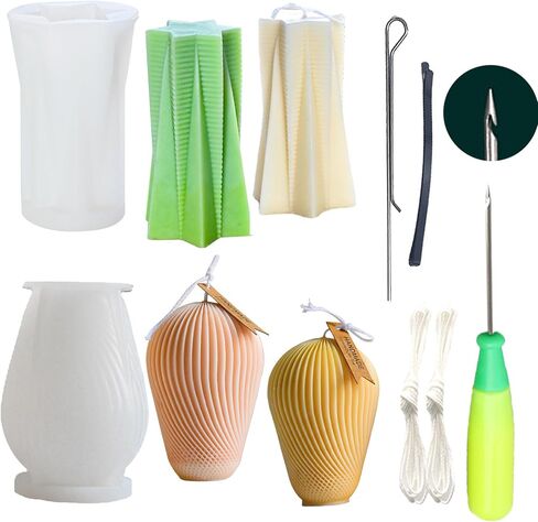 Column Geometric Candle Mold Curved House Decoration Cylindrical Set with with Large-Eye Wicking Needle,Wax Core Wire for DIY Candle Rraft Hourglass Mold for Beginners in Saudi Arabia