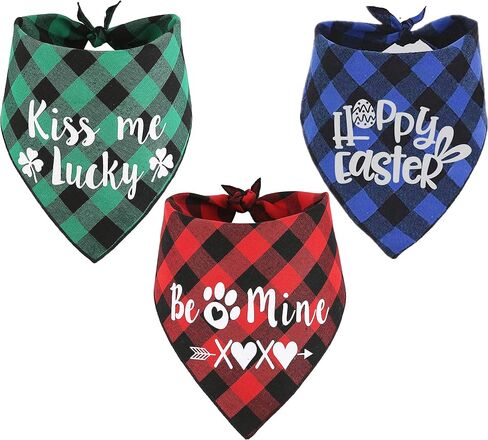 Holiday Plaid Dog Bandanas 3 Pack, Halloween Thanksgiving Christmas Scarf Set for Dogs in Saudi Arabia