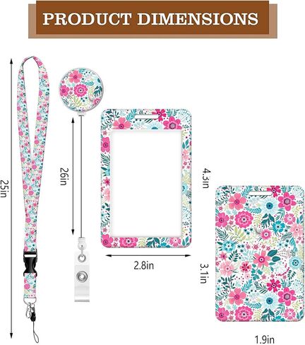 Badge Holder with Retractable Badge Reel Carabiner Clip and Detachable Lanyard Strap Hard Vertical Card Protector for Women Nurse Teacher Student Small Colorful Flower in Kuwait