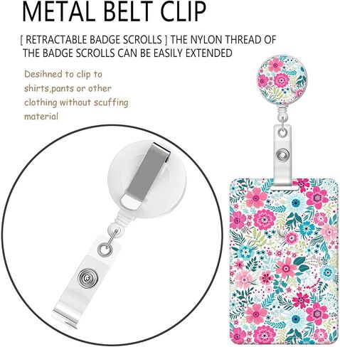 Badge Holder with Retractable Badge Reel Carabiner Clip and Detachable Lanyard Strap Hard Vertical Card Protector for Women Nurse Teacher Student Small Colorful Flower in Kuwait