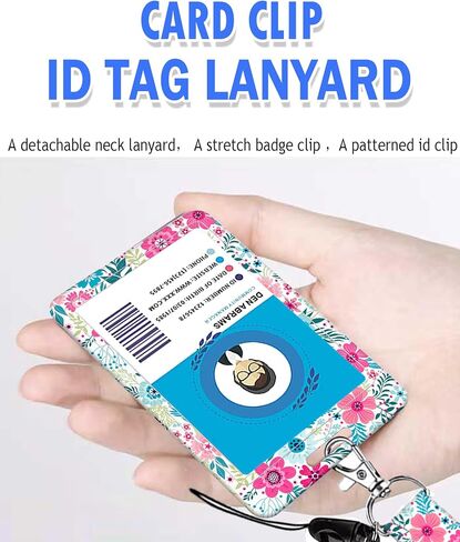 Badge Holder with Retractable Badge Reel Carabiner Clip and Detachable Lanyard Strap Hard Vertical Card Protector for Women Nurse Teacher Student Small Colorful Flower in Kuwait