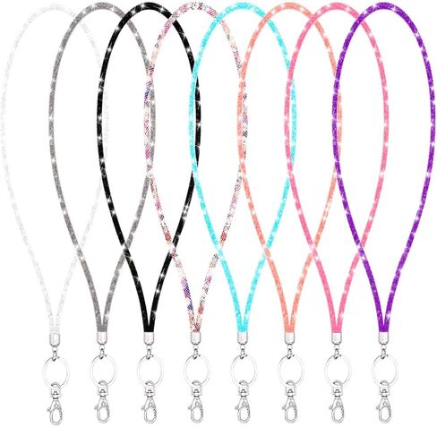 8 Pack ID Card Lanyard Strap with Keychain Holder for Women, Bling Crystal Neck Lanyards ID Holder Clip for ID Card & Keys Strap in Kuwait