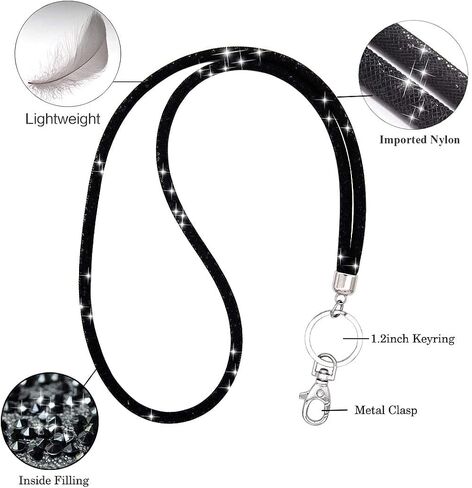 8 Pack ID Card Lanyard Strap with Keychain Holder for Women, Bling Crystal Neck Lanyards ID Holder Clip for ID Card & Keys Strap in Kuwait
