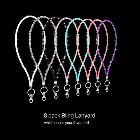 8 Pack ID Card Lanyard Strap with Keychain Holder for Women, Bling Crystal Neck Lanyards ID Holder Clip for ID Card & Keys Strap in Kuwait