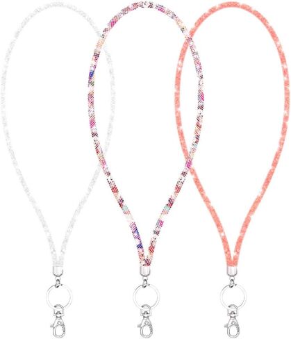 8 Pack ID Card Lanyard Strap with Keychain Holder for Women, Bling Crystal Neck Lanyards ID Holder Clip for ID Card & Keys Strap in Kuwait
