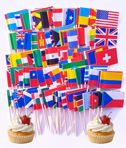 100 Countries Flag National Cupcake Topper Flags Banner Mini Small Country World Toothpick Stick Flags Cake Party Festival Theme Decorations(100Pcs) in Kuwait
