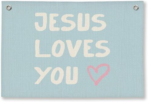 Bible Verse Wall Decor, Christian Nursery Room Decor Kids, Jesus Room Decor, Jesus Love You Blue Christian Wall Hanging Linen Banner, 20x30 Inch in Kuwait