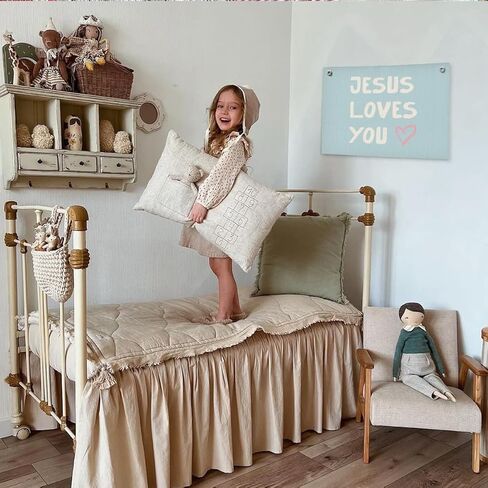 Bible Verse Wall Decor, Christian Nursery Room Decor Kids, Jesus Room Decor, Jesus Love You Blue Christian Wall Hanging Linen Banner, 20x30 Inch in Kuwait