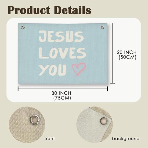 Bible Verse Wall Decor, Christian Nursery Room Decor Kids, Jesus Room Decor, Jesus Love You Blue Christian Wall Hanging Linen Banner, 20x30 Inch in Kuwait