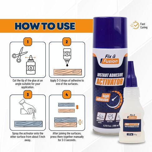 Fix & Fusion CA Super Glue (1.77 أوقية) مع مجموعة رش المنشط (6.76 Fl Oz) ، لاصق سريع/منشط فوري للمادة اللاصقة/السيانو. in Kuwait