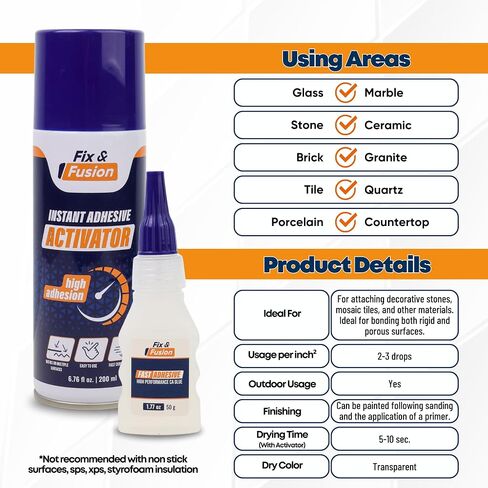 Fix & Fusion CA Super Glue (1.77 أوقية) مع مجموعة رش المنشط (6.76 Fl Oz) ، لاصق سريع/منشط فوري للمادة اللاصقة/السيانو. in Kuwait