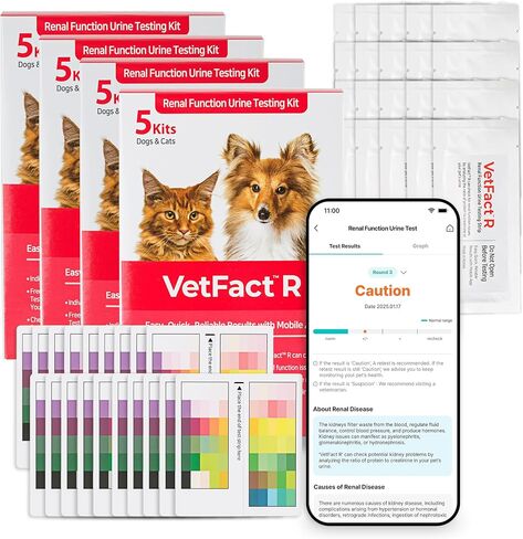 [5 Kits] Free Mobile App (iOS, Android) Urine Test Strips for Dogs & Cats, Renal Function Test at Home, Easy-to- Use ; Support English, Spanish, Korean, and Japanese in Saudi Arabia