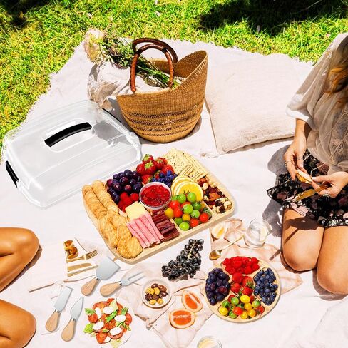Portable Charcuterie Board with Lid for Travel, Bamboo Charcuterie Cheese Board with Cover Compartments, To Go Charcuterie Box Serving Tray Board Set with Clear Locking Lid for Party Picnic Meat Snack in Saudi Arabia