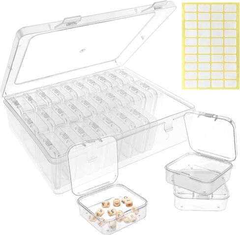 Egaageoi 30 PC Clear Plastic Bead Organizer Box with Hinged Lids and Labels in Saudi Arabia