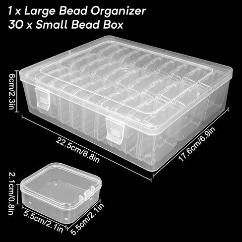 Egaageoi 30 PC Clear Plastic Bead Organizer Box with Hinged Lids and Labels in Saudi Arabia