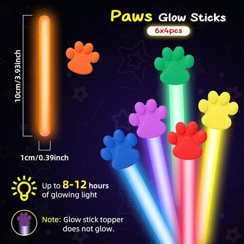24 Paw Party Favors Glow Sticks for Kids, 4 Inch Paw Print Glow Sticks Glow in the Dark Party Supplies Patrol Goodie Bags Stuffers Pet Dog Puppy Pals Cat Birthday Decorations in Saudi Arabia