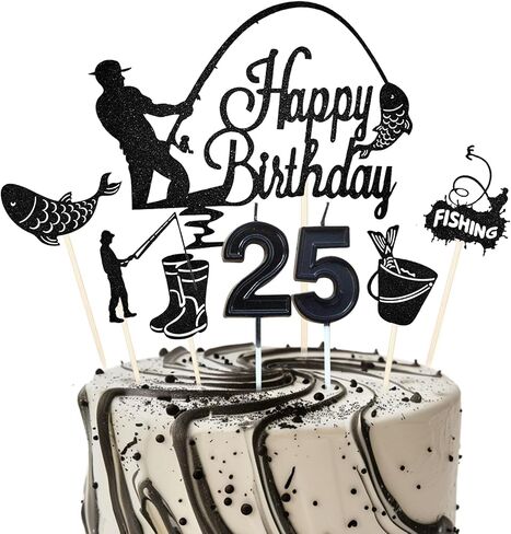 عيد ميلاد 13 شموع للكعكة ، والذهب غاية كعكة الصيد أعلى ، وعيد ميلاد سعيد 13th كب كيك القبعات ، وزينة كعكة الصيد ، وصيد الأسماك لحفلات الحفلات للأولاد 13 سنة in Kuwait