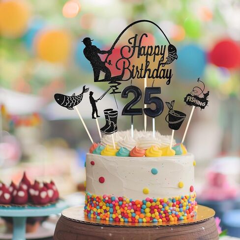 عيد ميلاد 13 شموع للكعكة ، والذهب غاية كعكة الصيد أعلى ، وعيد ميلاد سعيد 13th كب كيك القبعات ، وزينة كعكة الصيد ، وصيد الأسماك لحفلات الحفلات للأولاد 13 سنة in Kuwait