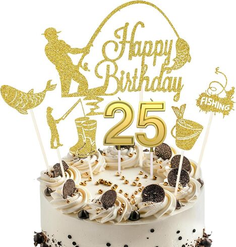 عيد ميلاد 13 شموع للكعكة ، والذهب غاية كعكة الصيد أعلى ، وعيد ميلاد سعيد 13th كب كيك القبعات ، وزينة كعكة الصيد ، وصيد الأسماك لحفلات الحفلات للأولاد 13 سنة in Kuwait