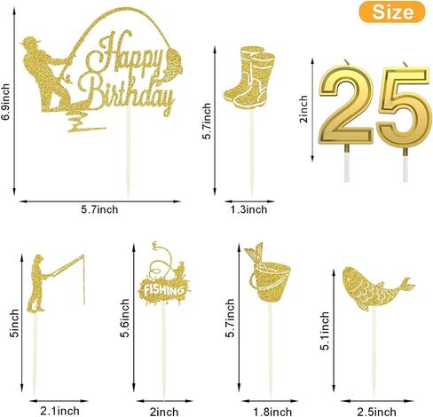 عيد ميلاد 13 شموع للكعكة ، والذهب غاية كعكة الصيد أعلى ، وعيد ميلاد سعيد 13th كب كيك القبعات ، وزينة كعكة الصيد ، وصيد الأسماك لحفلات الحفلات للأولاد 13 سنة in Kuwait