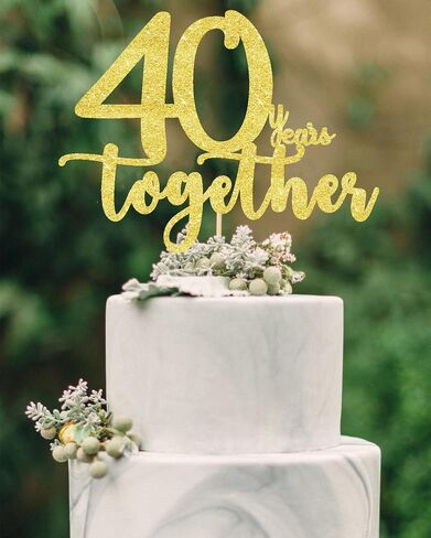 40 years together golden cake topper, happy 40th Anniversary Cake Toppers, 40th Anniversary Decorations, 40th Wedding Anniversary Party Supplies,Forty Anniversary Cake topper in Saudi Arabia