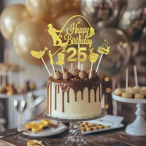 عيد ميلاد 13 شموع للكعكة ، والذهب غاية كعكة الصيد أعلى ، وعيد ميلاد سعيد 13th كب كيك القبعات ، وزينة كعكة الصيد ، وصيد الأسماك لحفلات الحفلات للأولاد 13 سنة in Kuwait