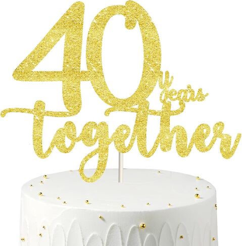 40 years together golden cake topper, happy 40th Anniversary Cake Toppers, 40th Anniversary Decorations, 40th Wedding Anniversary Party Supplies,Forty Anniversary Cake topper in Saudi Arabia
