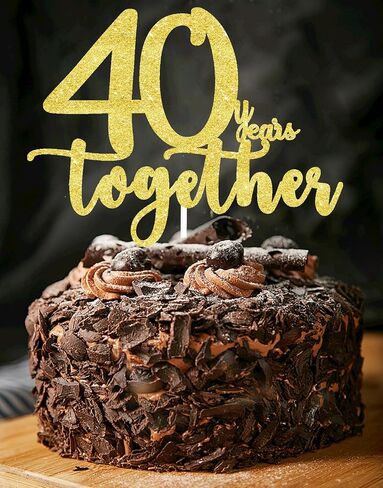 40 years together golden cake topper, happy 40th Anniversary Cake Toppers, 40th Anniversary Decorations, 40th Wedding Anniversary Party Supplies,Forty Anniversary Cake topper in Saudi Arabia