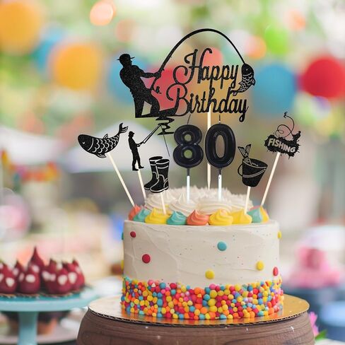 عيد ميلاد 13 شموع للكعكة ، والذهب غاية كعكة الصيد أعلى ، وعيد ميلاد سعيد 13th كب كيك القبعات ، وزينة كعكة الصيد ، وصيد الأسماك لحفلات الحفلات للأولاد 13 سنة in Kuwait