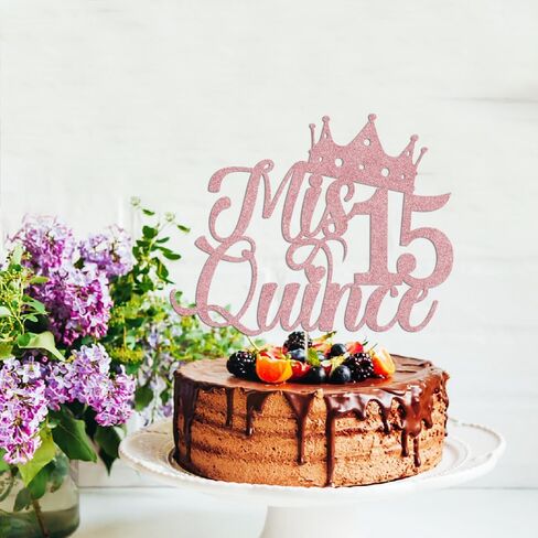 Mis Quince Gold Glitter Cake Topper ، زخارف عيد ميلاد 15 ، Feliz 15 Años ، هتافات إلى 15 عامًا ， Hello 15 ، زخارف حفلة عيد ميلاد سعيدة (ذهبية) in Kuwait