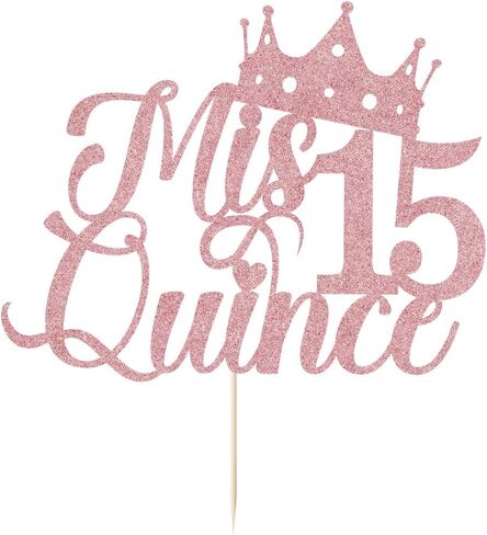 Mis Quince Gold Glitter Cake Topper ، زخارف عيد ميلاد 15 ، Feliz 15 Años ، هتافات إلى 15 عامًا ， Hello 15 ، زخارف حفلة عيد ميلاد سعيدة (ذهبية) in Kuwait