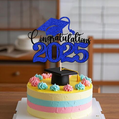 Congratulations 2025 Cake Topper，Congrats 2025 Grad Cake Topper，Congratulations Wedding, Retirement, Birthday, Anniversary Party Decoration Supplies(Dark blue green -9) in Saudi Arabia