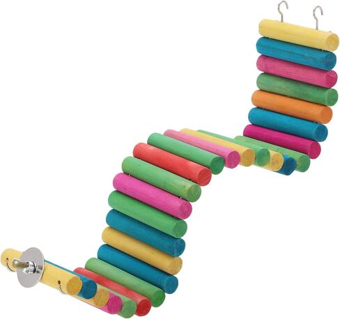 Hamster Bridge, Flexible Bendy Climbing Ladder, Hanging Wooden Hamster Stairs for Small Animals, 15.75" L x 2.36" W, Rainbow Color in Kuwait