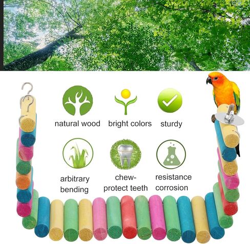 Hamster Bridge, Flexible Bendy Climbing Ladder, Hanging Wooden Hamster Stairs for Small Animals, 15.75" L x 2.36" W, Rainbow Color in Kuwait