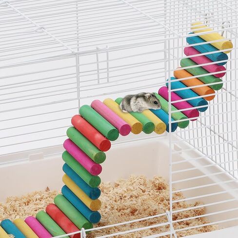 Hamster Bridge, Flexible Bendy Climbing Ladder, Hanging Wooden Hamster Stairs for Small Animals, 15.75" L x 2.36" W, Rainbow Color in Kuwait