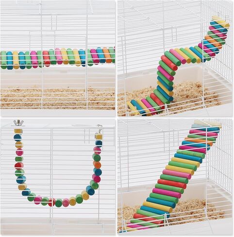 Hamster Bridge, Flexible Bendy Climbing Ladder, Hanging Wooden Hamster Stairs for Small Animals, 15.75" L x 2.36" W, Rainbow Color in Kuwait