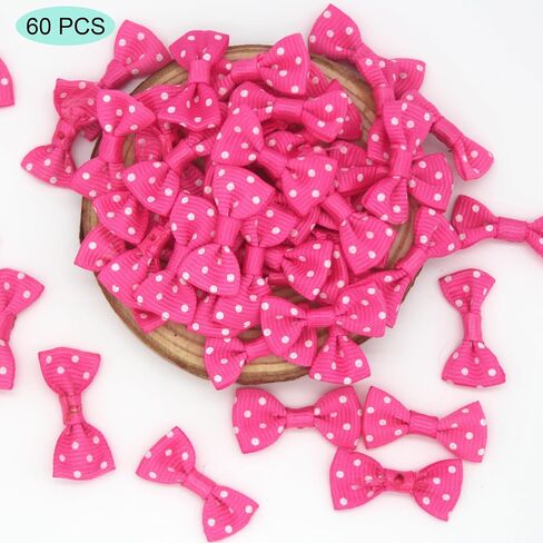 60pcs Mini Ribbon Bows Polka Dot Small DIY أقواس الشريط القوس للملابس للخياطة عيد ميلاد عيد ميلاد هدية حزب الالتفاف (اللون الوردي الساخن) in Kuwait