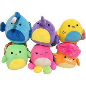 فصيلة Squishmlows Neon Sealife 5 "أفخم ، مجموعة من 6 دمى صغيرة: السلاحف ، الأسماك ، سمك القرش